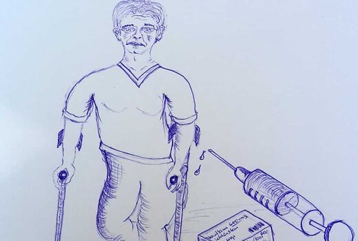 Zeichnung Mann mit Krücken © Frank Wollmann