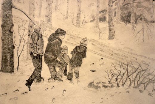 Zeichnung Winterspaziergang © Frank Wollmann